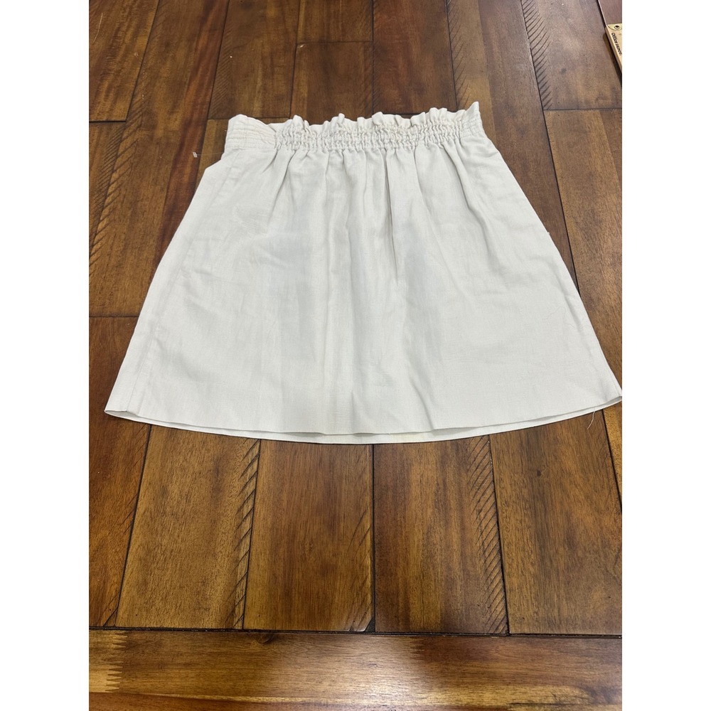 J.Crew Women Ivory Cotton Linen Paperbag Waist Smocked Mini Skirt Size 4 61251